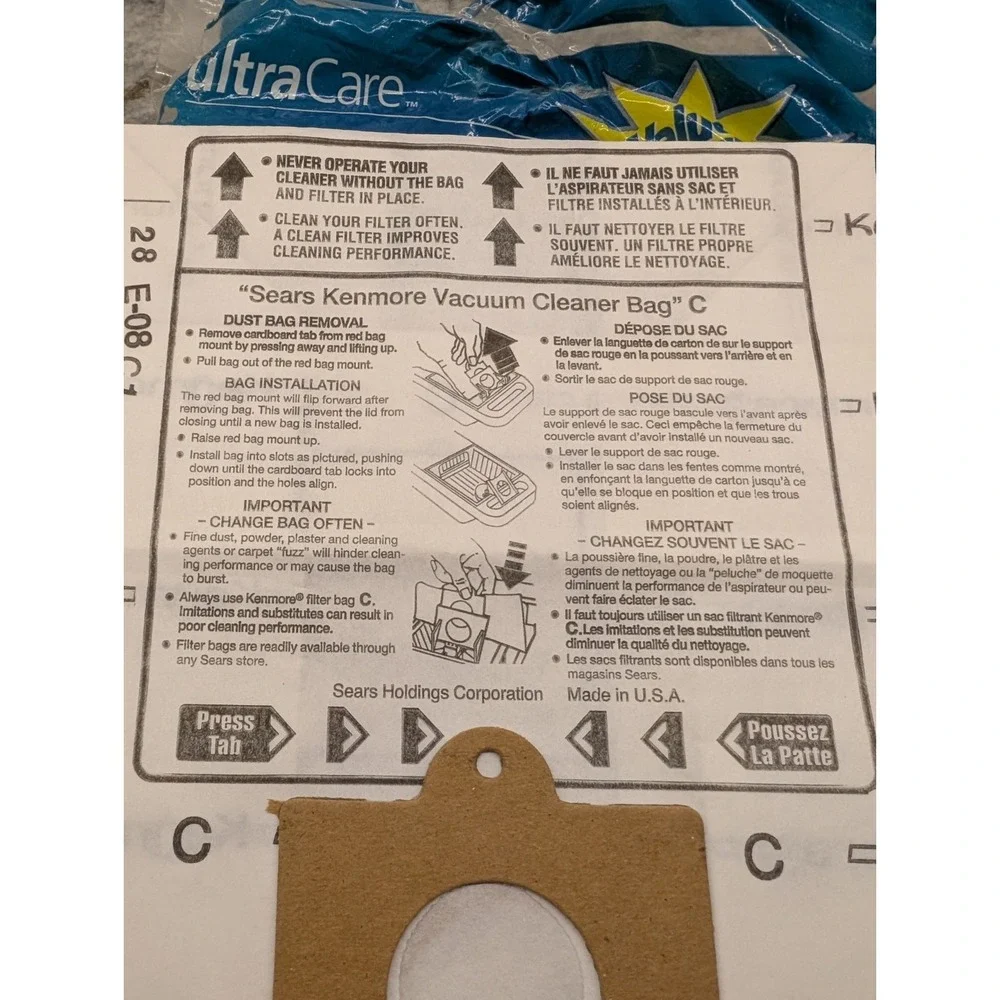 Opened (15 Total) Kenmore C Canister Ultra Care Vacuum Bags